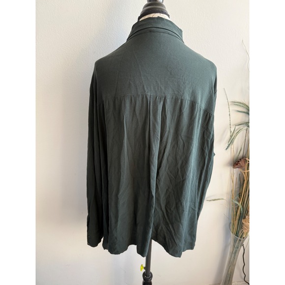 Eileen Fisher Tops - Eileen Fisher Womens 2X Forest Green 100% Silk Button Down Long Sleeve Shirt